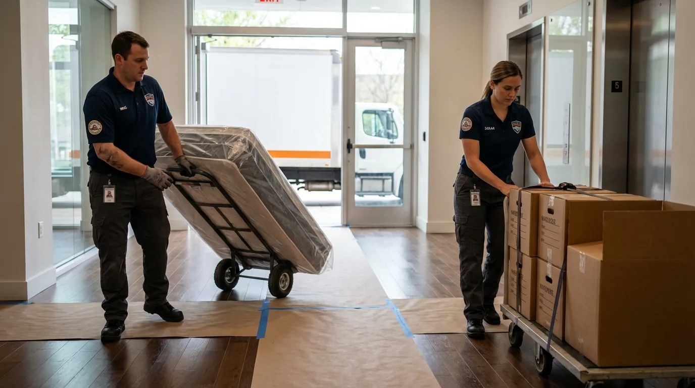 Professional apartment movers loading elevator in Browns Mills, NJ
